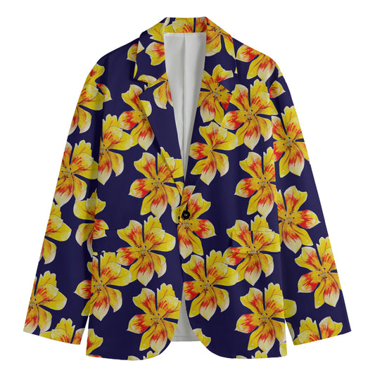 Yellow Watercolor Lily Pattern Print Men's Blazer