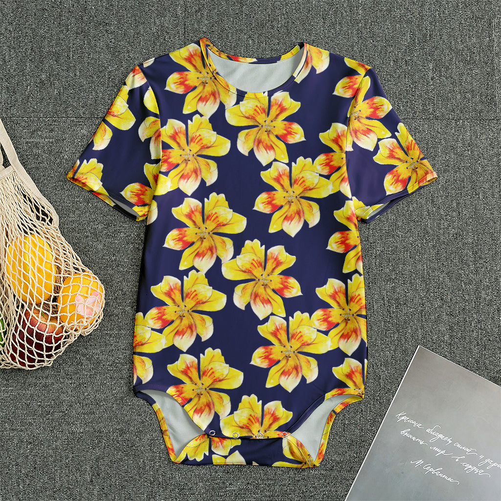 Yellow Watercolor Lily Pattern Print Men's Bodysuit