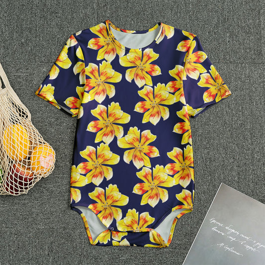 Yellow Watercolor Lily Pattern Print Men's Bodysuit