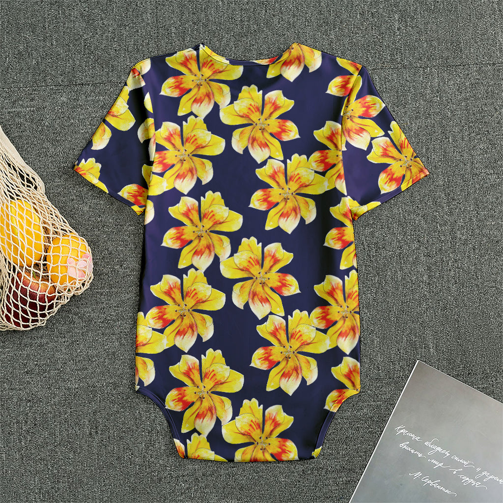 Yellow Watercolor Lily Pattern Print Men's Bodysuit