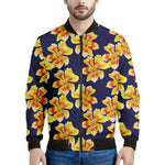 Yellow Watercolor Lily Pattern Print Men's Bomber Jacket