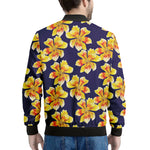 Yellow Watercolor Lily Pattern Print Men's Bomber Jacket