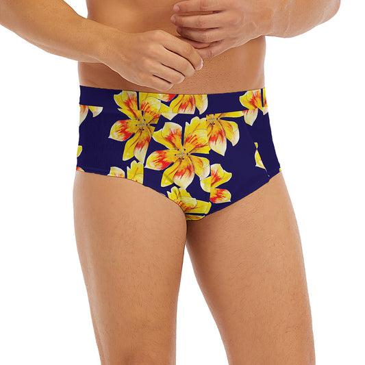 Yellow Watercolor Lily Pattern Print Men's Briefs