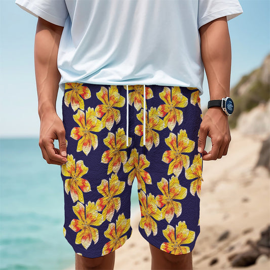 Yellow Watercolor Lily Pattern Print Men's Cargo Shorts