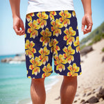 Yellow Watercolor Lily Pattern Print Men's Cargo Shorts