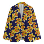 Yellow Watercolor Lily Pattern Print Men's Cotton Blazer