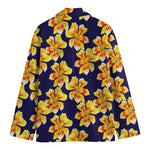 Yellow Watercolor Lily Pattern Print Men's Cotton Blazer