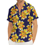 Yellow Watercolor Lily Pattern Print Men's Deep V-Neck Shirt
