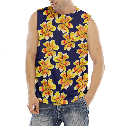 Yellow Watercolor Lily Pattern Print Men's Fitness Tank Top