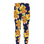 Yellow Watercolor Lily Pattern Print Men's leggings