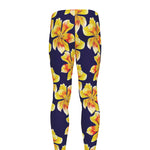Yellow Watercolor Lily Pattern Print Men's leggings