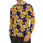 Yellow Watercolor Lily Pattern Print Men's Long Sleeve Rash Guard