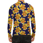 Yellow Watercolor Lily Pattern Print Men's Long Sleeve Rash Guard