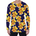 Yellow Watercolor Lily Pattern Print Men's Long Sleeve T-Shirt