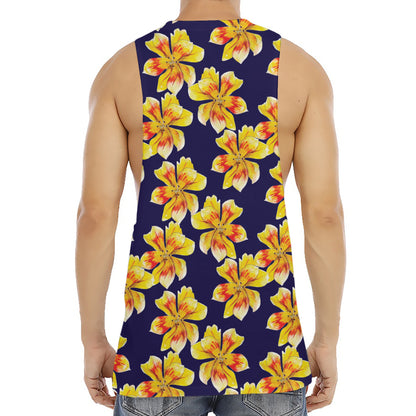 Yellow Watercolor Lily Pattern Print Men's Muscle Tank Top