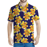 Yellow Watercolor Lily Pattern Print Men's Polo Shirt
