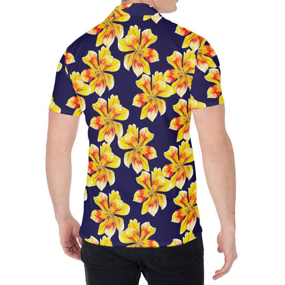 Yellow Watercolor Lily Pattern Print Men's Shirt