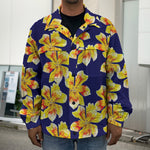 Yellow Watercolor Lily Pattern Print Men's Shirt Jacket