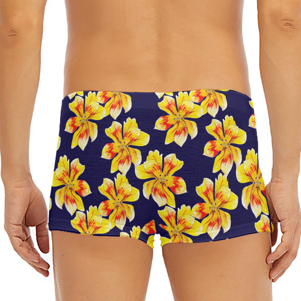 Yellow Watercolor Lily Pattern Print Men's Short Boxer Briefs