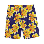 Yellow Watercolor Lily Pattern Print Men's Sports Shorts