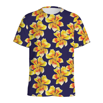 Yellow Watercolor Lily Pattern Print Men's Sports T-Shirt