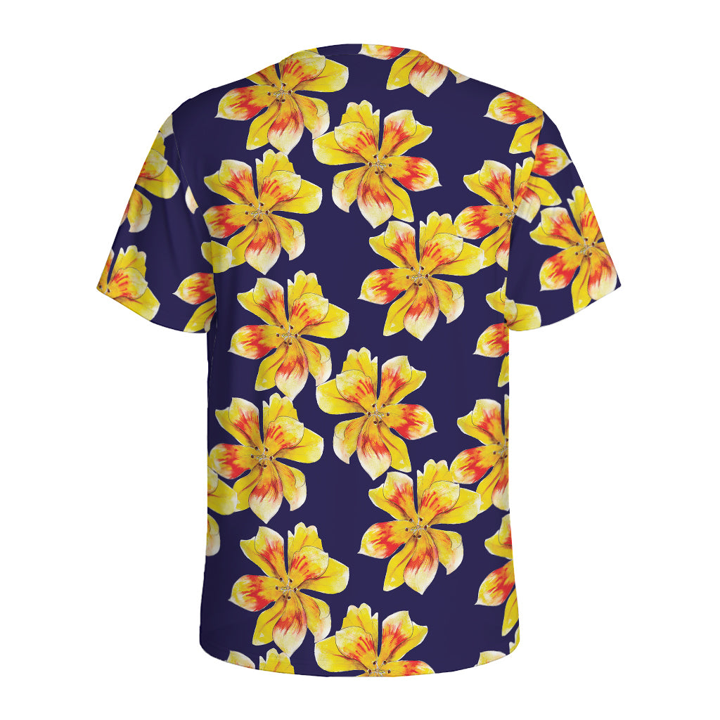 Yellow Watercolor Lily Pattern Print Men's Sports T-Shirt
