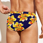 Yellow Watercolor Lily Pattern Print Men's Swim Briefs