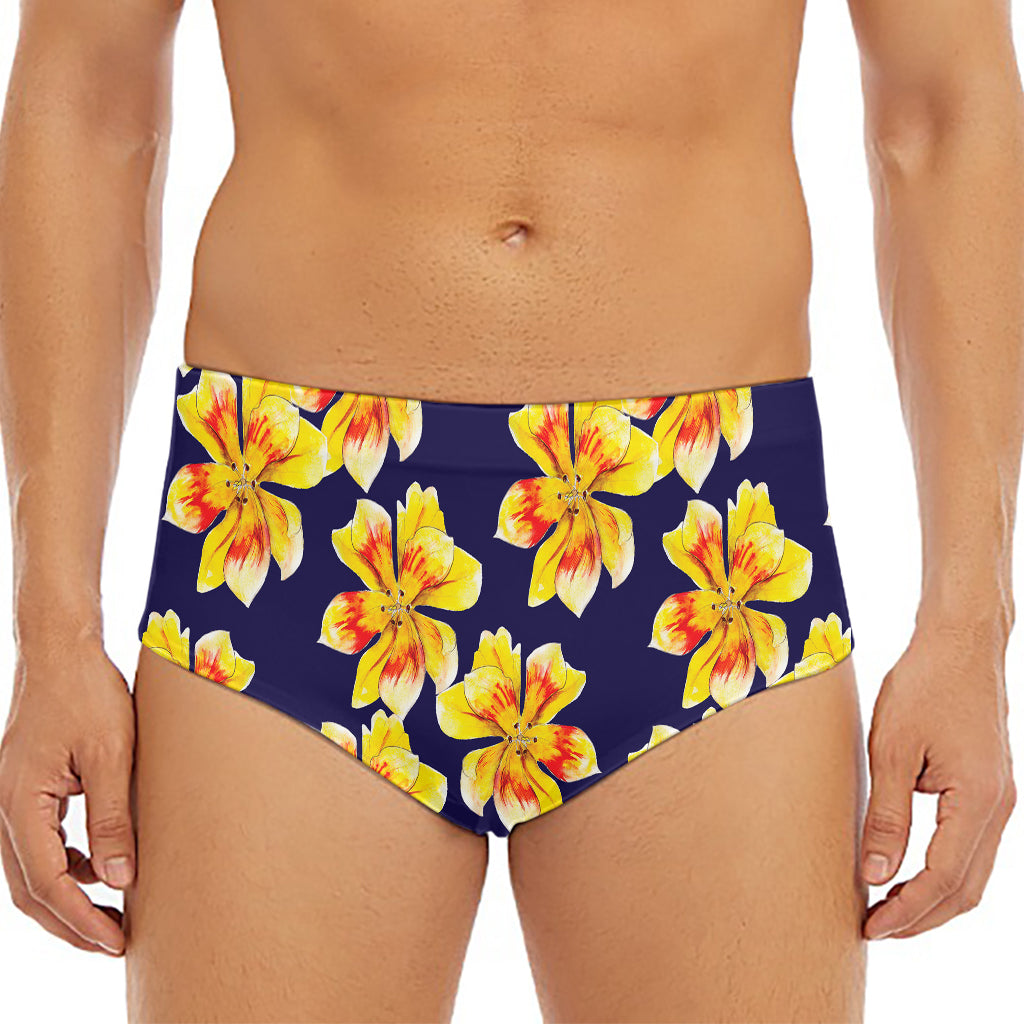 Yellow Watercolor Lily Pattern Print Men's Triangle Swim Briefs