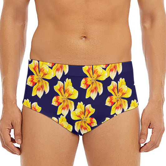 Yellow Watercolor Lily Pattern Print Men's Triangle Swim Briefs