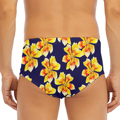 Yellow Watercolor Lily Pattern Print Men's Triangle Swim Briefs