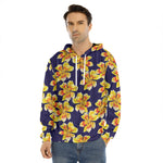 Yellow Watercolor Lily Pattern Print Men's Velvet Pullover Hoodie