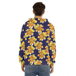 Yellow Watercolor Lily Pattern Print Men's Velvet Pullover Hoodie