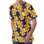 Yellow Watercolor Lily Pattern Print Men's Velvet T-Shirt