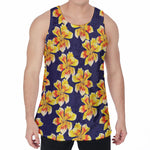 Yellow Watercolor Lily Pattern Print Men's Velvet Tank Top