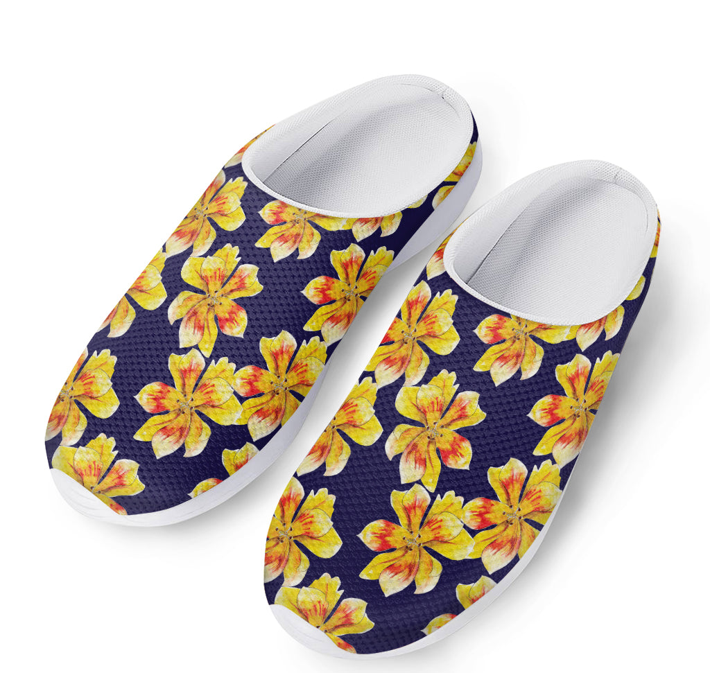 Yellow Watercolor Lily Pattern Print Mesh Casual Shoes