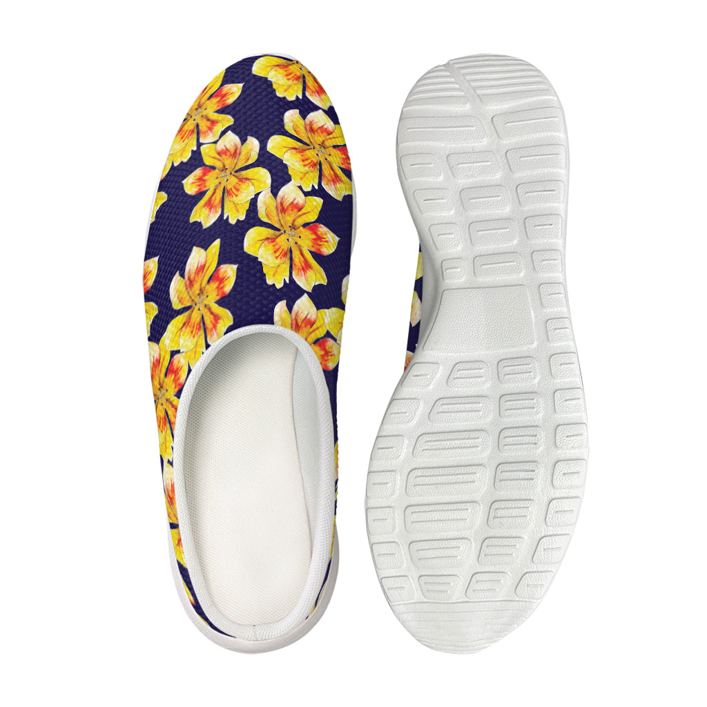 Yellow Watercolor Lily Pattern Print Mesh Casual Shoes