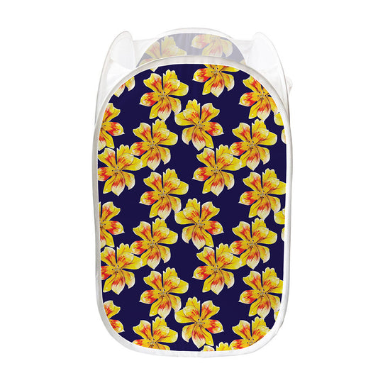Yellow Watercolor Lily Pattern Print Mesh Laundry Hamper