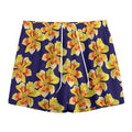 Yellow Watercolor Lily Pattern Print Mesh Shorts