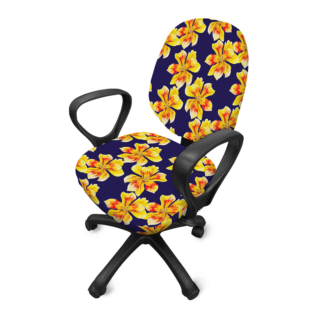 Yellow Watercolor Lily Pattern Print Office Chair Cover