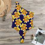 Yellow Watercolor Lily Pattern Print One Shoulder Bodysuit