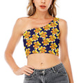 Yellow Watercolor Lily Pattern Print One Shoulder Crop Top