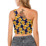 Yellow Watercolor Lily Pattern Print One Shoulder Crop Top