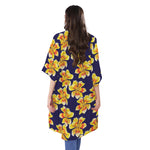 Yellow Watercolor Lily Pattern Print Open Front Beach Cover Up