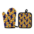 Yellow Watercolor Lily Pattern Print Oven Mitt And Pot Holder Set