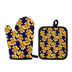 Yellow Watercolor Lily Pattern Print Oven Mitt And Pot Holder Set
