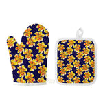 Yellow Watercolor Lily Pattern Print Oven Mitt And Pot Holder Set