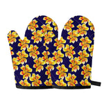Yellow Watercolor Lily Pattern Print Oven Mitts