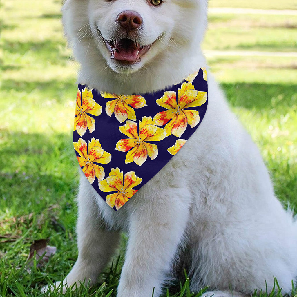 Yellow Watercolor Lily Pattern Print Over The Collar Dog Bandana
