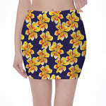 Yellow Watercolor Lily Pattern Print Pencil Mini Skirt