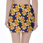 Yellow Watercolor Lily Pattern Print Pencil Mini Skirt